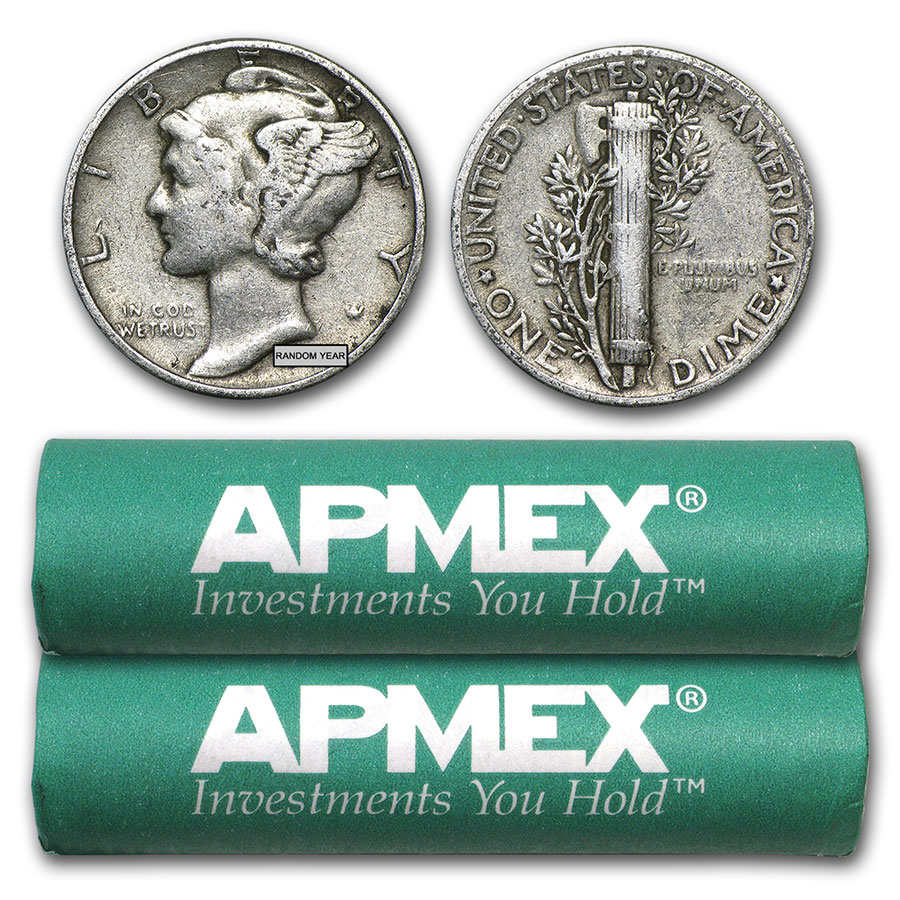 90 Silver Mercury Dime 100Coin Roll Avg Circ eBay